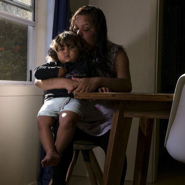 Jane Williams with her youngest son, two-year-old Ewan, at her home in Lismore.