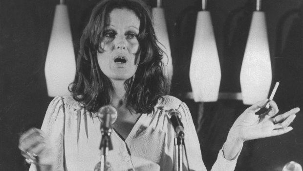 Germaine Greer addresses the National Press Club in Canberra in the 1970s.