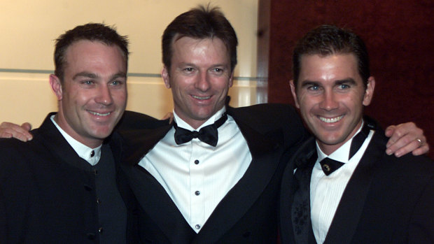 Michael Slater, Steve Waugh and Justin Langer at the 2001 Allan Border Medal.