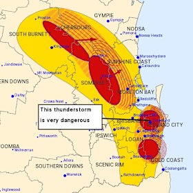 SEQ severe storm warning for large hail, damaging winds, heavy rain