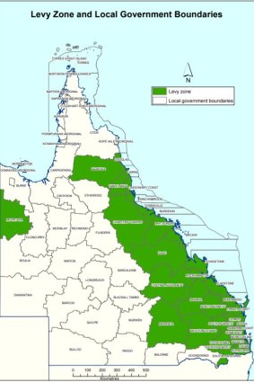 The proposed zones where the Queensland waste levy would apply.