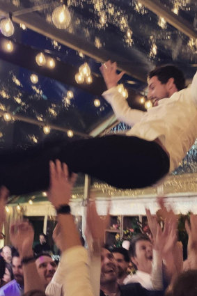 The happy couple certainly made the most of the night as friends shared photos on Instagram of the groom-to-be hoisted on the shoulders of friends on the dancefloor.