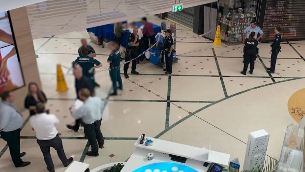 A crime scene was declared at Cairns Central Shopping Centre after a man died from a stab wound to his throat.