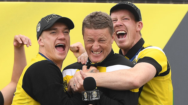 Many expect to see similar scenes from 2017 involving Dustin Martin, Damien Hardwick and Jack Riewoldt this season.