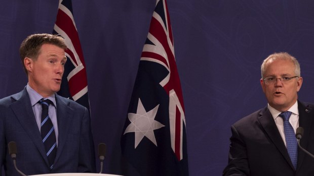 Prime Minister Scott Morrison and Attorney-General Christian Porter announcing the updated draft to the religious discrimination bill. 