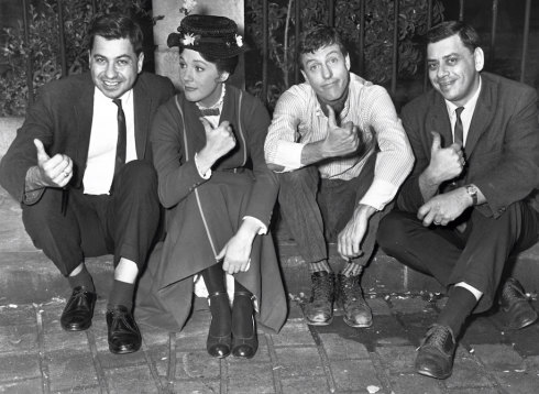 The Mary Poppins team (from left): Richard Sherman, Julie Andrews, Dick Van Dyke and Robert Sherman in 1963.