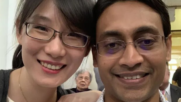 Li-Meng Yan and Ranawaka Perera at a friend’s wedding in April 2019. 