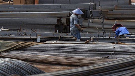 Bundles of steel rods at a trading market in the outskirts of Shanghai, China, on Monday. President Xi Jinping’s push to end reliance on property-led growth has profound implications for the steel industry.