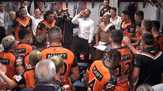 Benji Marshall sings the Tigers’ new team song.