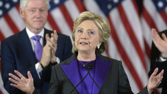 Hillary Clinton in the hours after her defeat and Donald Trump’s election in 2016 as the 45th president of the United States. 