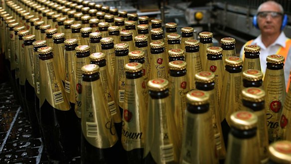 The Crown Lager production line at Carlton and United's Abbotsford Brewery.