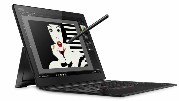 The Thinkpad's stylus does not magnet to the side of the device like the Surface's does.
