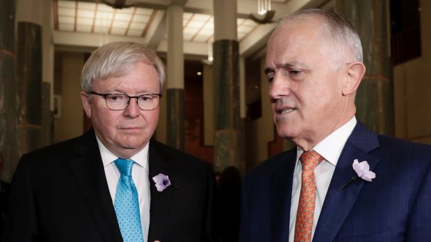 Former prime ministers Kevin Rudd and Malcolm Turnbull are at loggerheads over News Corp's involvement in "destroying" the NBN.