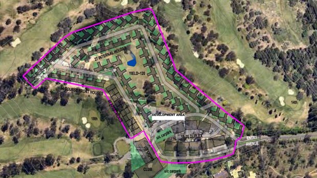 From August 2017, a picture of the location of the Federal Golf Club housing proposal in Canberra. It wants to put 125 homes and a new clubhouse with a gym on part of its golf course at Red Hill.