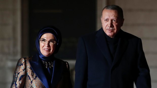 Turkey's President Recep Tayyip Erdogan and his wife Emine Erdogan in Paris recently.