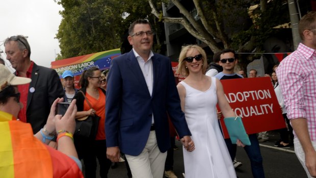 Victorian Premier Daniel Andrews and wife Catherine Andrews lead the annual Pride March.