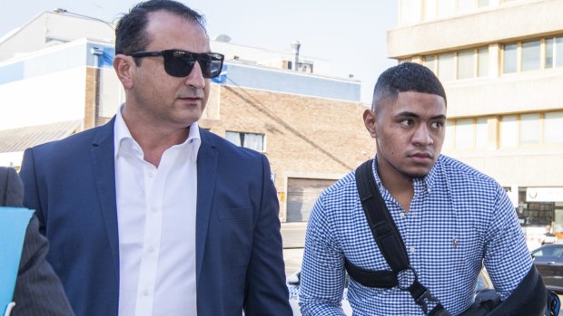Charged: Manly's Manase Fainu in another of Mario Tartak's clients.