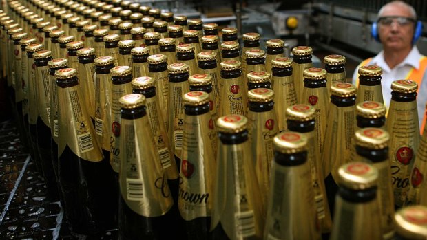 The Crown Lager production line at Carlton and United's Abbotsford Brewery.