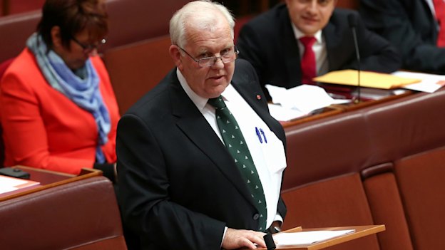 Then-senator Joe Bullock delivers his first speech in 2014. He said he found Parliament obsessed with "artificial" battles.