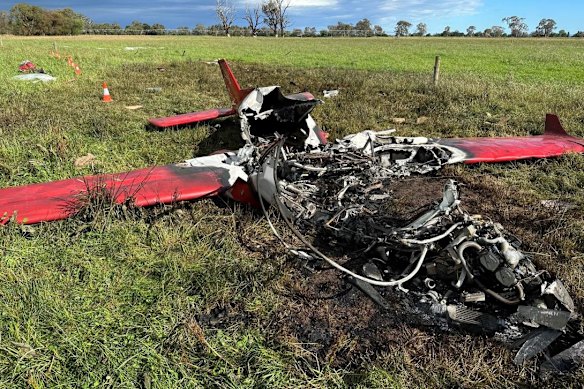 Remains of the plane, which crashed in a paddock in Tinamba West. 