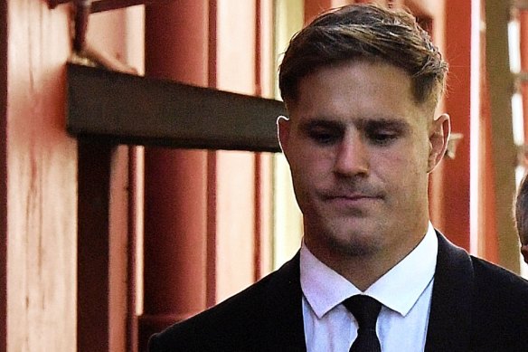 Jack de Belin arrives at the NSW District Court at Wollongong on Friday morning.