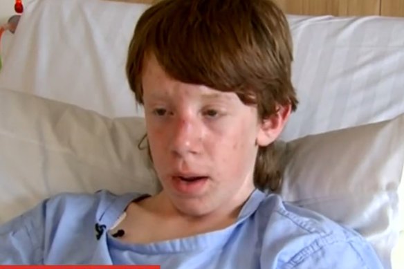 Jake Gilbert, 11, recovers in hospital on Friday.