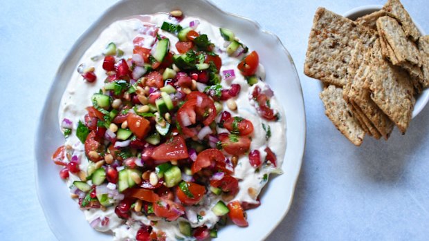 Eat the rainbow with this colourful salsa-topped hummus.