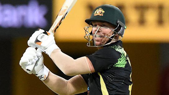 David Warner at the Gabba on Friday.