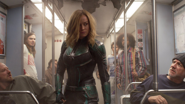 Brie Larson as superhero Captain Marvel.