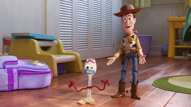 Forky finds a friend in Woody.