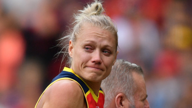 Erin Phillips starred for Adelaide before being carried from the ground after suffering a knee injury.