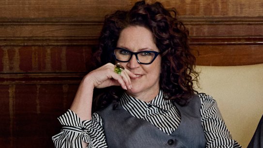 “Making this show felt like a good time to stop for a second and have a look at our system and the way it functions.” Annabel Crabb wears Zara waistcoat, pants and shirt. Christian Louboutin shoes (worn throughout). Her own jewellery (worn throughout).