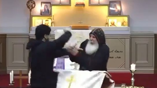 A teenager was arrested after Bishop Mar Mari Emmanuel and Father Isaac Royel were stabbed at Christ The Good Shepherd Church in Wakeley on Monday night.