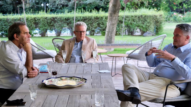 Mathias Cormann in Santiago with Chile’s Foreign Minister Andres Allamand, left.