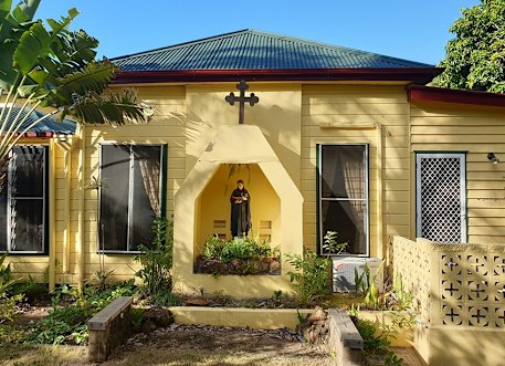 A Catholic grotto was built where a bedroom once stood.