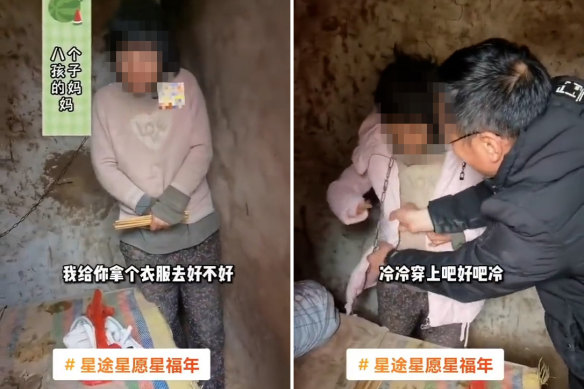 The video of a woman in Feng County, Jiangsu province, shackled to a wall with a metal chain around her neck has shocked China. 