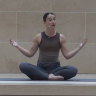 A yoga class, held before crowds arrive, in The Louvre Museum in Paris.