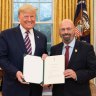 Arthur Sinodinos presents his credentials to US President Donald Trump in February.