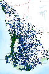 A map of every property with firearms in Western Australia’s south-west corner.