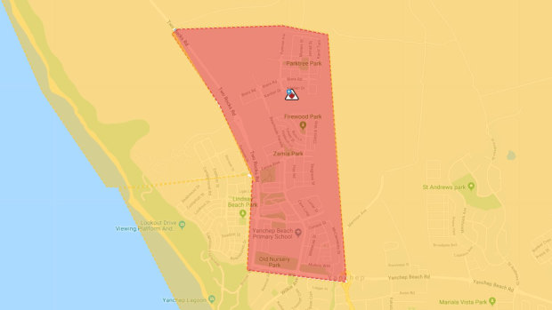 The emergency warning area as of 3.25pm Thursday December 12.
