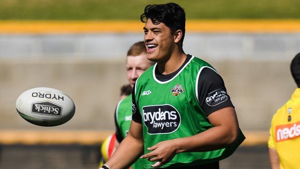 Wests Tigers youngster Tommy Talau at training.