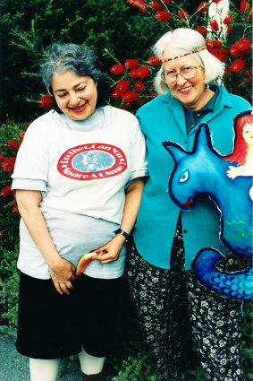 Mirka Mora (left) and Gwen Clarke at one of the Bairnsdale soul doll workshops.
 