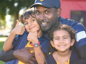 Indika Gunathilaka with his son, Kohan, and daughter, Lily.