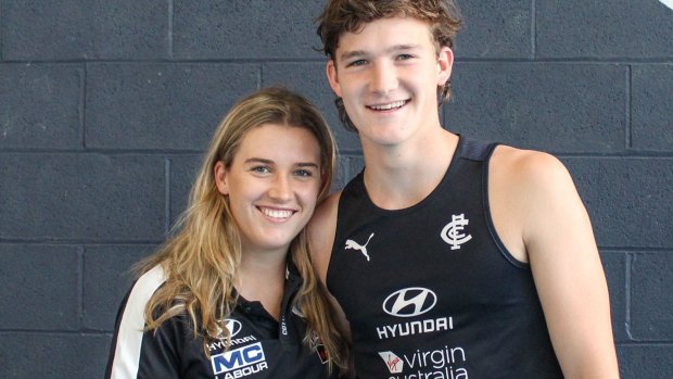 Footy ties: Siblings Abbie and Charlie McKay. 