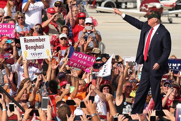 Donald Trump, exciting the crowd in 2016.