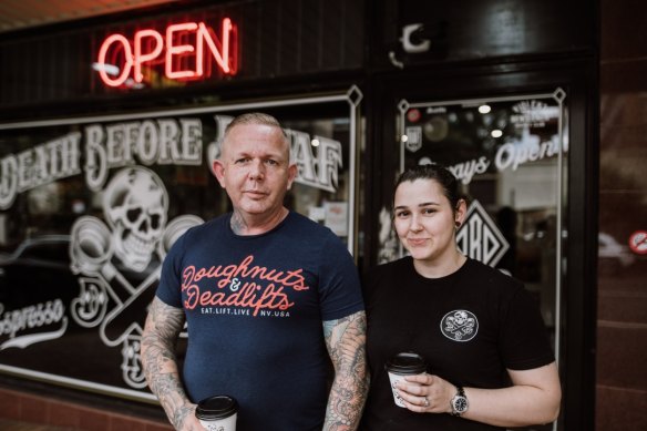 Carl and Nicola Fricker, the husband-and-wife owners of Death Before Decaf, a 24-hour cafe in New Farm.