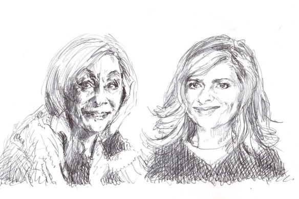 Noeline Brown as Collie and Julia Zemiro as Cass, as sketched by Archibald Prize-winning artist Lewis Miller.