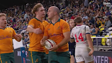 Dylan Pietsch celebrates a try.