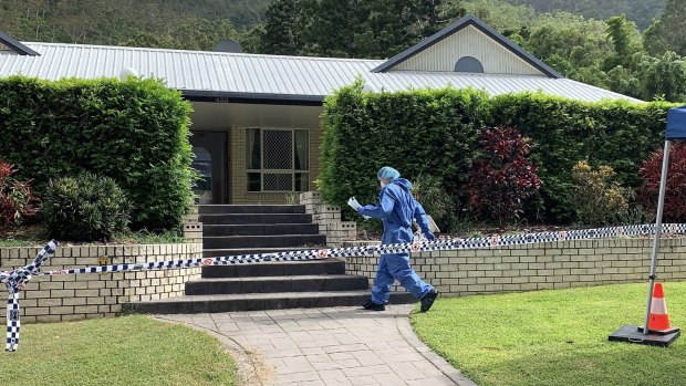 Detectives and forensic officers continue to examine the Frenchville home on Tuesday.