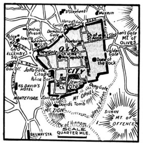 Map published in The Age on May 20, 1948, shows the Old City. The battle is particularly fierce in the Jewish quarter.